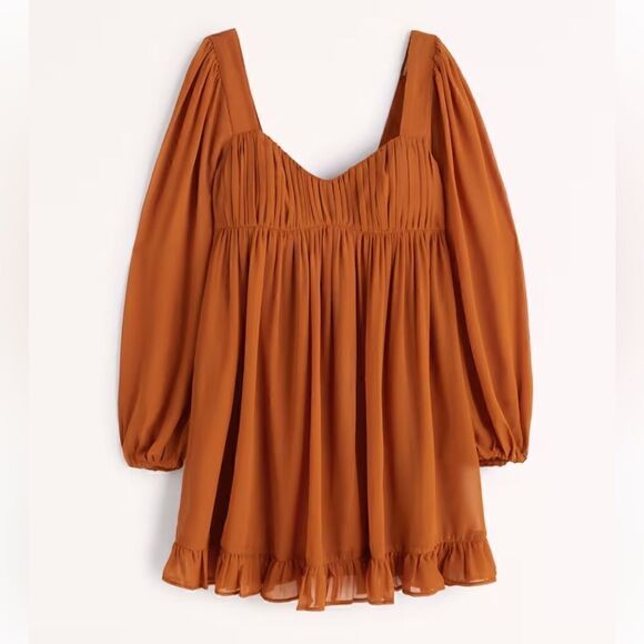Abercrombie & Fitch Women's Long-Sleeve Ruched Babydoll Mini Dress Size MT - Picture 1 of 11